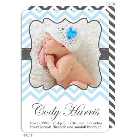 Blue Chevron Photo Birth Announcements